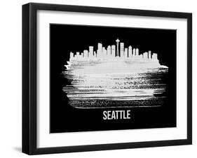 Seattle Skyline Brush Stroke - White-NaxArt-Framed Art Print