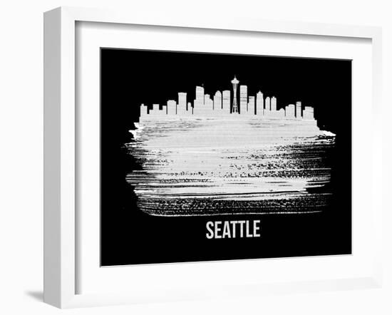 Seattle Skyline Brush Stroke - White-NaxArt-Framed Art Print