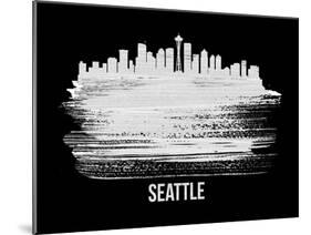 Seattle Skyline Brush Stroke - White-NaxArt-Mounted Art Print