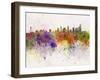 Seattle Skyline in Watercolor Background-paulrommer-Framed Art Print