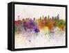 Seattle Skyline in Watercolor Background-paulrommer-Framed Stretched Canvas