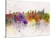 Seattle Skyline in Watercolor Background-paulrommer-Stretched Canvas