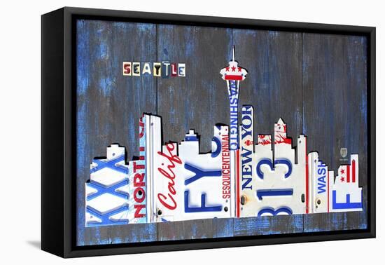 Seattle Skyline License Plate Art-Design Turnpike-Framed Stretched Canvas