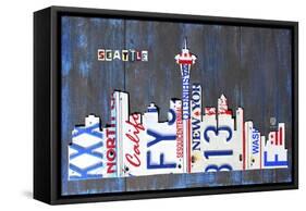 Seattle Skyline License Plate Art-Design Turnpike-Framed Stretched Canvas