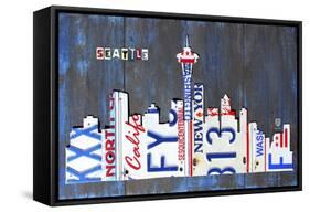 Seattle Skyline License Plate Art-Design Turnpike-Framed Stretched Canvas