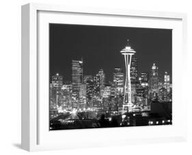 Seattle Skyline Mono-John Gusky-Framed Premium Photographic Print