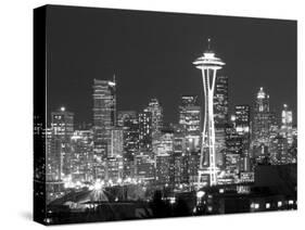 Seattle Skyline Mono-John Gusky-Stretched Canvas