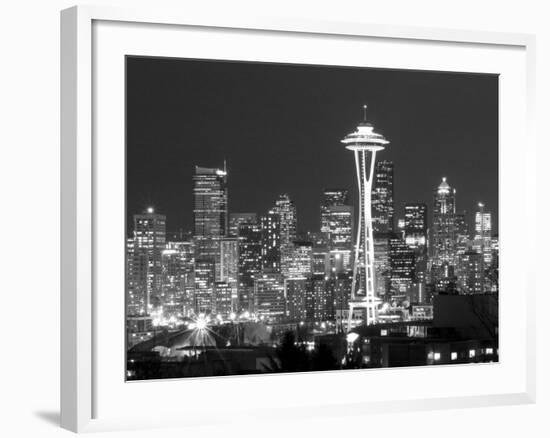 Seattle Skyline Mono-John Gusky-Framed Photographic Print