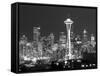 Seattle Skyline Mono-John Gusky-Framed Stretched Canvas