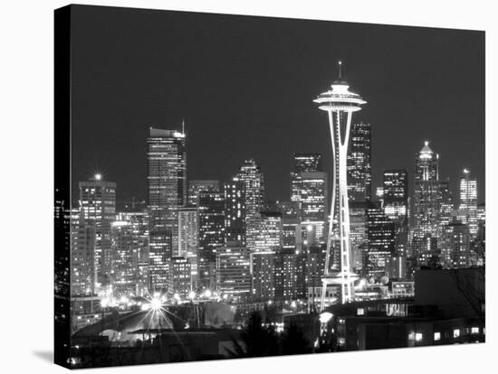 Seattle Skyline Mono-John Gusky-Stretched Canvas