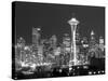 Seattle Skyline Mono-John Gusky-Stretched Canvas