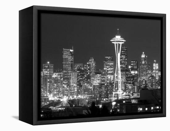 Seattle Skyline Mono-John Gusky-Framed Stretched Canvas