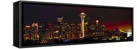 Seattle Skyline Panorama at Night-George Oze-Framed Stretched Canvas