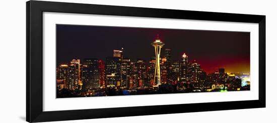 Seattle Skyline Panorama at Night-George Oze-Framed Photographic Print