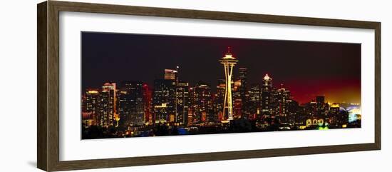 Seattle Skyline Panorama at Night-George Oze-Framed Photographic Print