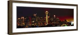 Seattle Skyline Panorama at Night-George Oze-Framed Photographic Print