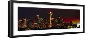 Seattle Skyline Panorama at Night-George Oze-Framed Photographic Print