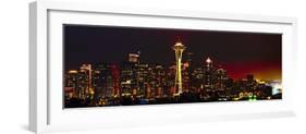 Seattle Skyline Panorama at Night-George Oze-Framed Photographic Print