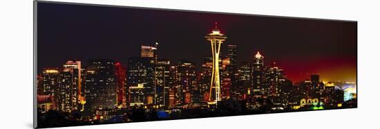 Seattle Skyline Panorama at Night-George Oze-Mounted Photographic Print