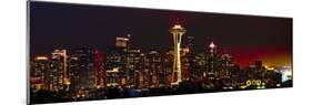 Seattle Skyline Panorama at Night-George Oze-Mounted Photographic Print