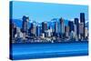 Seattle Skyline Sailboat Puget Sound Cascade Mountains, Washington State-William Perry-Stretched Canvas