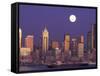 Seattle Skyline with Full Moon, Washington, USA-null-Framed Stretched Canvas
