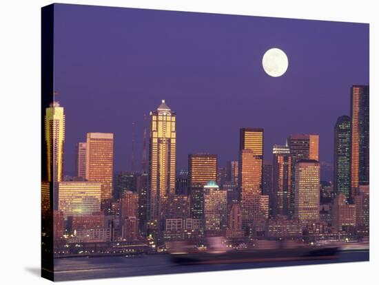 Seattle Skyline with Full Moon, Washington, USA-null-Stretched Canvas