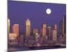 Seattle Skyline with Full Moon, Washington, USA-null-Mounted Photographic Print