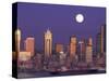 Seattle Skyline with Full Moon, Washington, USA-null-Stretched Canvas