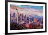 Seattle Skyline with Space Needle and Mt Rainier-Martina Bleichner-Framed Art Print