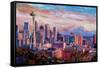 Seattle Skyline with Space Needle and Mt Rainier-Martina Bleichner-Framed Stretched Canvas