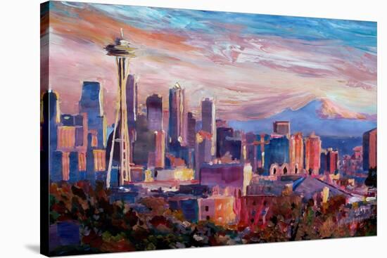 Seattle Skyline with Space Needle and Mt Rainier-Martina Bleichner-Stretched Canvas