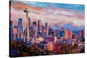 Seattle Skyline with Space Needle and Mt Rainier-Martina Bleichner-Stretched Canvas