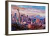 Seattle Skyline with Space Needle and Mt Rainier-Martina Bleichner-Framed Art Print