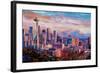 Seattle Skyline with Space Needle and Mt Rainier-Martina Bleichner-Framed Art Print