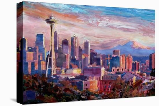 Seattle Skyline with Space Needle and Mt Rainier-Martina Bleichner-Stretched Canvas