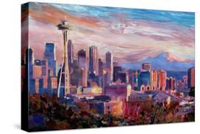 Seattle Skyline with Space Needle and Mt Rainier-Martina Bleichner-Stretched Canvas