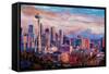 Seattle Skyline with Space Needle and Mt Rainier-Martina Bleichner-Framed Stretched Canvas