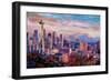 Seattle Skyline with Space Needle and Mt Rainier-Martina Bleichner-Framed Premium Giclee Print