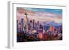 Seattle Skyline with Space Needle and Mt Rainier-Martina Bleichner-Framed Premium Giclee Print