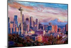 Seattle Skyline with Space Needle and Mt Rainier-Martina Bleichner-Mounted Art Print