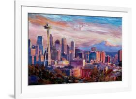 Seattle Skyline with Space Needle and Mt Rainier-Martina Bleichner-Framed Art Print