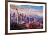 Seattle Skyline with Space Needle and Mt Rainier-Martina Bleichner-Framed Art Print
