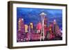 Seattle Skyline with Space Needle at Night-Martina Bleichner-Framed Art Print