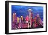 Seattle Skyline with Space Needle at Night-Martina Bleichner-Framed Art Print