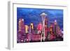 Seattle Skyline with Space Needle at Night-Martina Bleichner-Framed Art Print