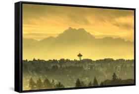 Seattle Space Needle and Olympic Mountains beyond, seen from downtown Bellevue, WA, USA-Stuart Westmorland-Framed Stretched Canvas