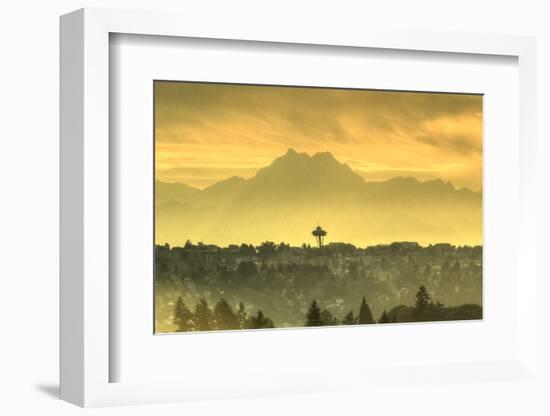 Seattle Space Needle and Olympic Mountains beyond, seen from downtown Bellevue, WA, USA-Stuart Westmorland-Framed Photographic Print