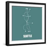 Seattle Teal Subway Map-null-Framed Art Print