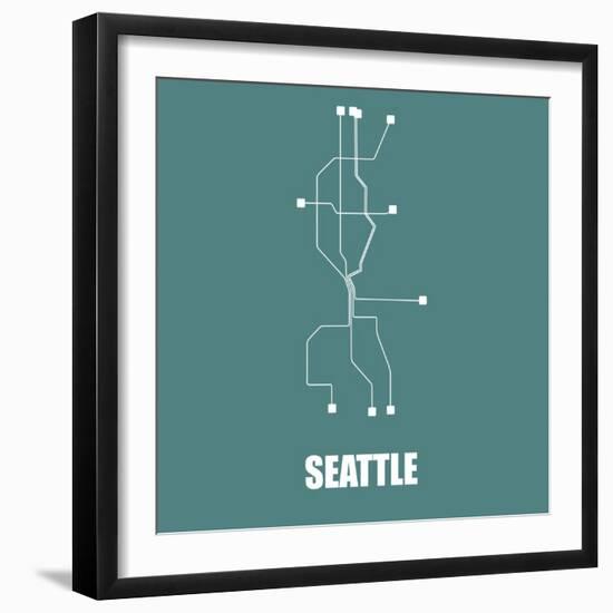 Seattle Teal Subway Map-null-Framed Art Print